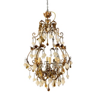 Special Murano Crystal Chandelier White and Brown Amber Cage For Sale