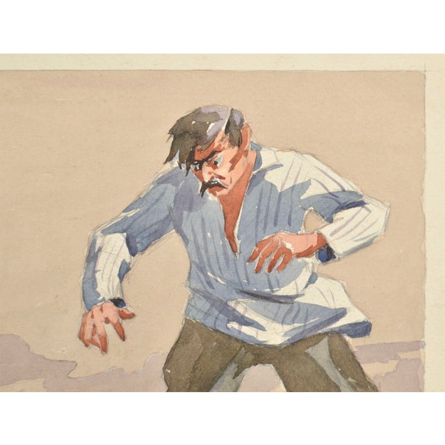 Albert Goltjakov, Fight, 1960s, Watercolor For Sale - Image 4 of 5