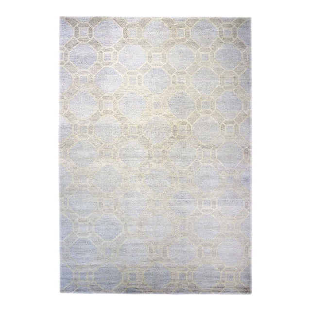 Nepalese Modern Wool & Silk 10X14 Blue, Dark & Light Grey Handmade Area Rug #1143597 For Sale
