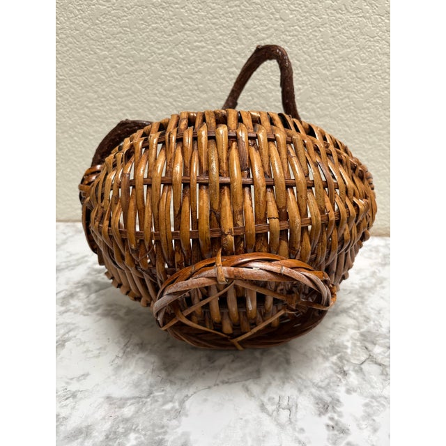 Wood Vintage Asian Rustic Decor Basket With Branch Handle For Sale - Image 7 of 8