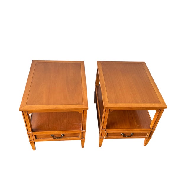 Brown Hekman Mid-Century Modern Walnut End Tables With Drawer and Open Shelf - A Pair For Sale - Image 8 of 13