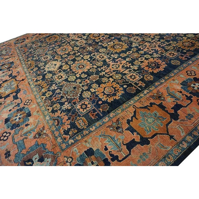 1960s Blue Geometric Vintage Turkish Village Rug 12'6"x14'8" Knotted Wool Carpet For Sale - Image 4 of 12