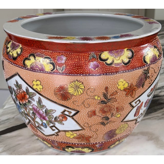 Ceramic Vintage Moriage Gilt Chinese Fish Bowl Cache Pot For Sale - Image 7 of 14