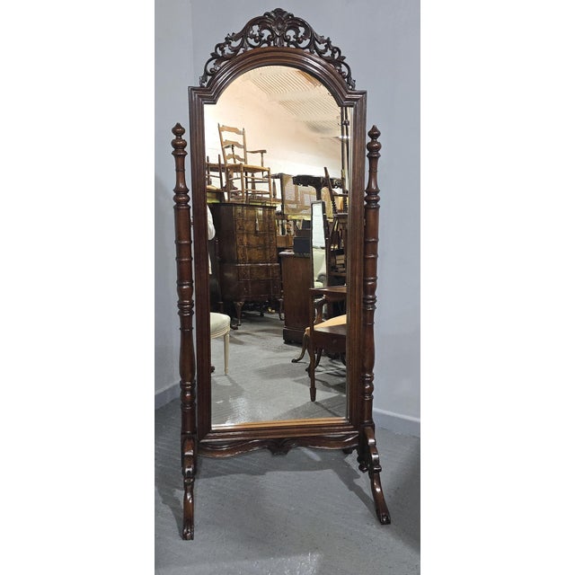 French Mahogany Cheval Mirror, 1920 For Sale - Image 9 of 14