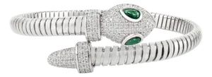 Sarpentine Bypass Flex Wrap Bracelet in 925 Silver 5x3mm Green Gem Eye & Pave Zirconia