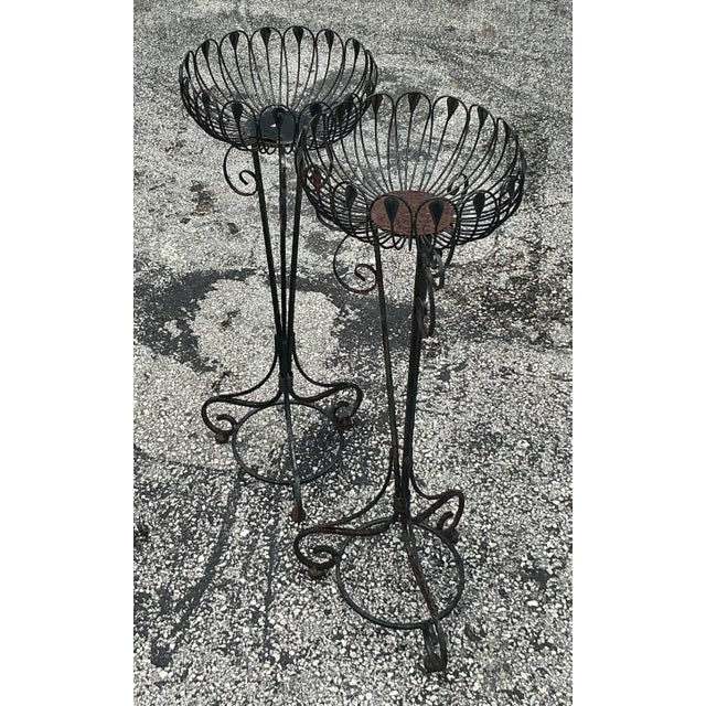 Vintage Mis-Century Modern Wrought Iron Plant Stands - a Pair For Sale In West Palm - Image 6 of 7
