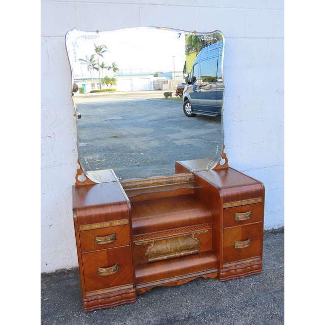 1920s Art Deco Water Fall Inlay Vanity Makeup Table 6300 For Sale - Image 9 of 18