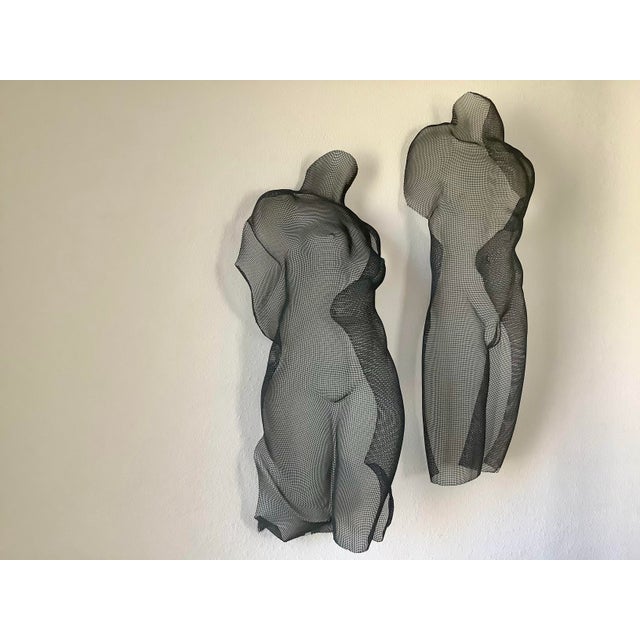 1990s Monumental Pair Eric Boyer Wire Mesh Nude Sculptures, Signed & Dated 1993/1999 – Male & Female Wall Forms For Sale In Las Vegas - Image 6 of 11