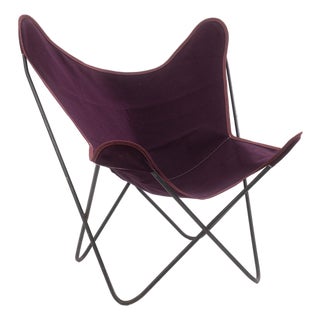 Original Vintage Butterfly Chair Black Metal Frame W New Purple Fabric Cover For Sale