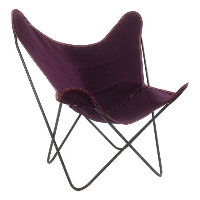 Original Vintage Butterfly Chair Black Metal Frame W New Purple Fabric Cover For Sale