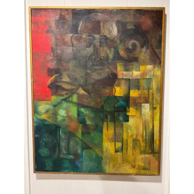 Mid 20th Century Mid-Century Modern Abstract Cubist Portrait – Original Oil Painting For Sale - Image 5 of 8