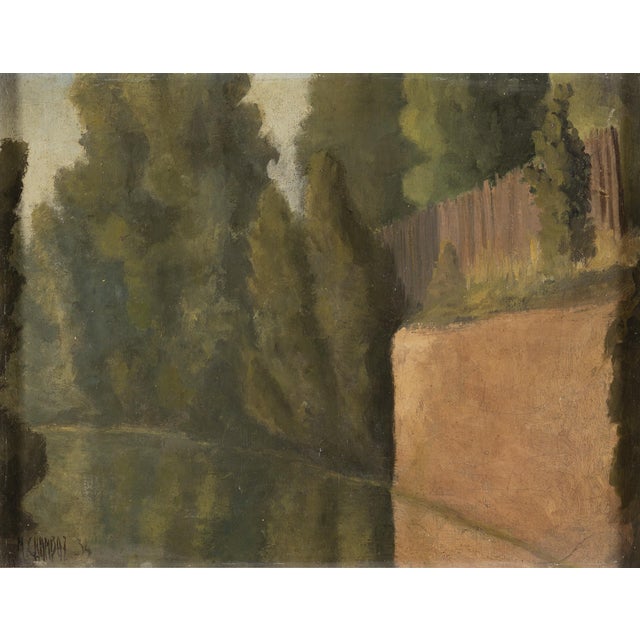 Marius Chambaz, Along the river Aire, Oil on Board For Sale