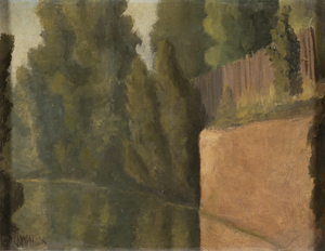 Marius Chambaz, Along the river Aire, Oil on Board