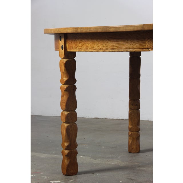 Vintage Danish Oval Oak Dining Room Table in the style of H. Kjærnulf, 1960s For Sale - Image 6 of 12