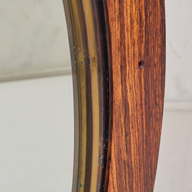 Glass Large Round Italian Rosewood Freestanding Mirror, 1970s For Sale - Image 7 of 9