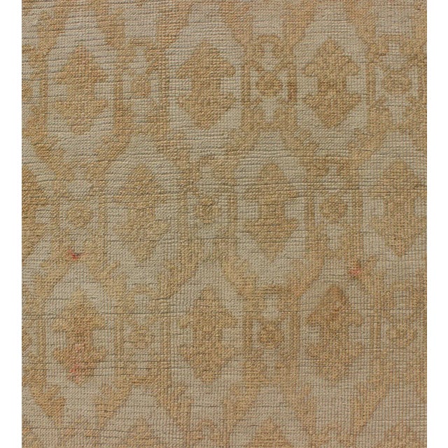 Mid 20th Century Keivan Woven Arts Vintage Muted Mid-Century Turkish Oushak Runner With Latticework Design in Cream For Sale - Image 5 of 8