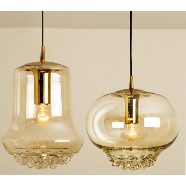 Smoked Brown Glass and Brass Pendant Lights attributed to Peill and Putzler, 1960s, Set of 2 For Sale - Image 11 of 18