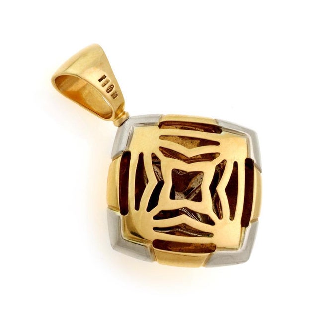 Contemporary Bvlgari Bulgari Pyramid Style 18k Two Tone Gold Floral Pendant For Sale - Image 3 of 5