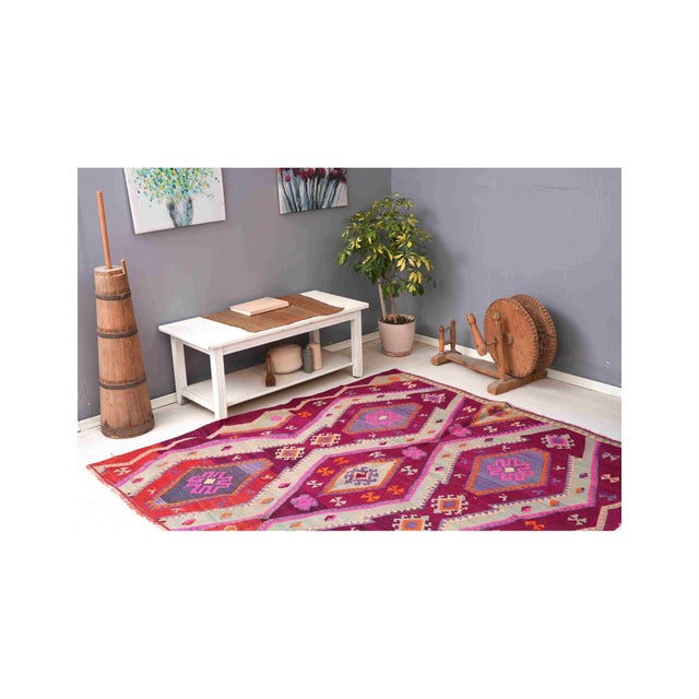 Purple Vintage Square Turkish Kilim Rug - 6`11″ X 6`11″ Ft. For Sale In Los Angeles - Image 6 of 6
