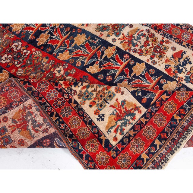 Early 20th Century Antique Persian Shiraz Red, Ivory, Black Handmade Wool Carpet For Sale - Image 5 of 9