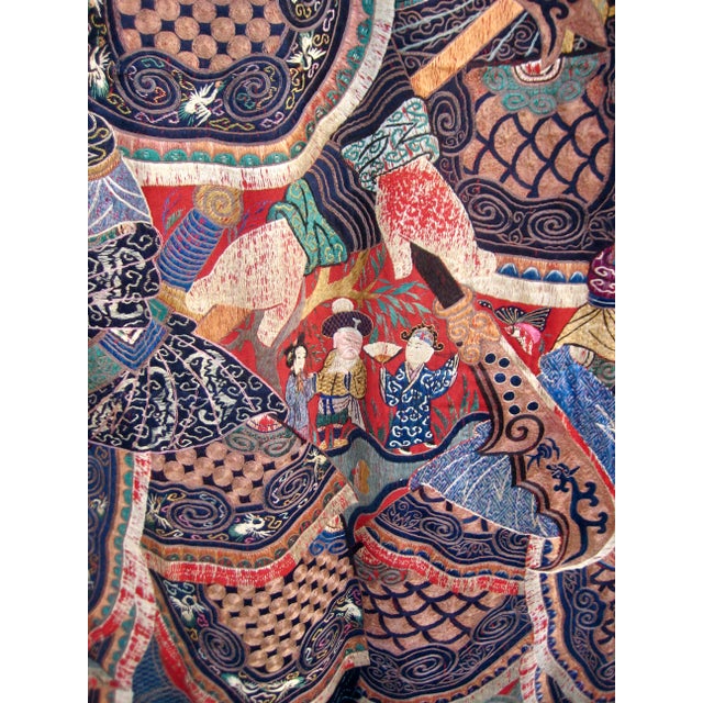 Chinese Large Silk Embroidered Opera Curtain Tapestry 19 Century For Sale - Image 11 of 18