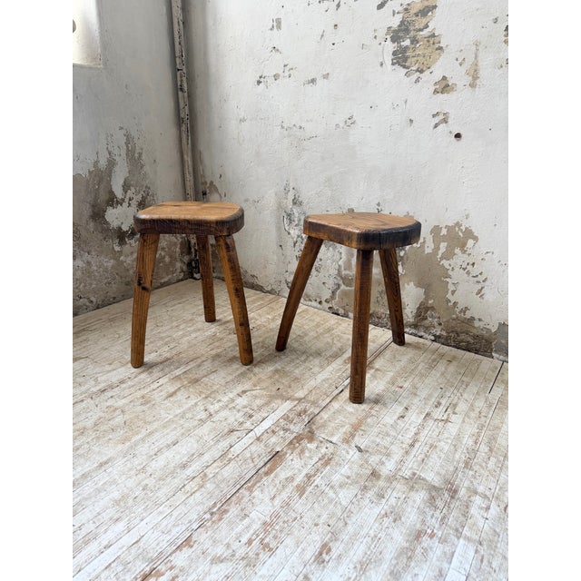 Vintage Oak Stools by Henri Bataille, 1950s, Set of 2 For Sale - Image 4 of 18