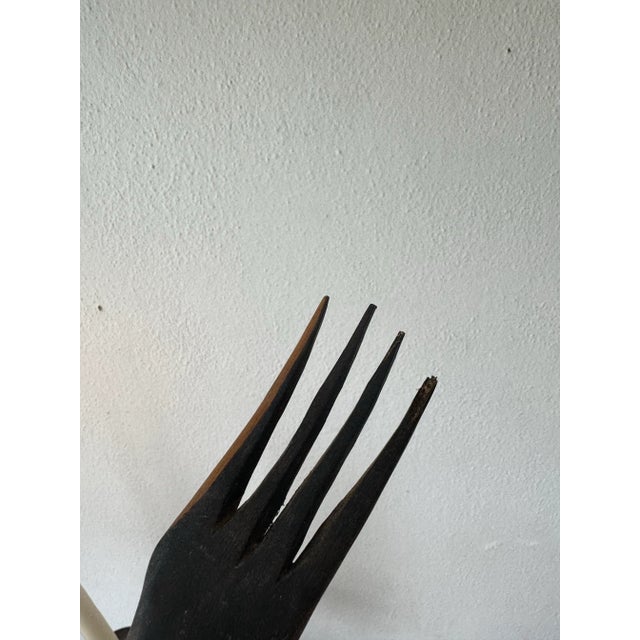 Late 20th Century Vintage African Carved Wood Salad Serving Spoon and Fork Utensils For Sale - Image 5 of 9