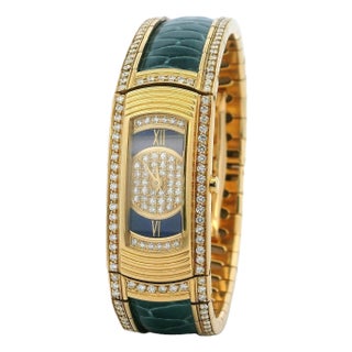 Mauboussin First Lady Maxi Watch 18K Gold Diamond Crocodile, 1985 For Sale