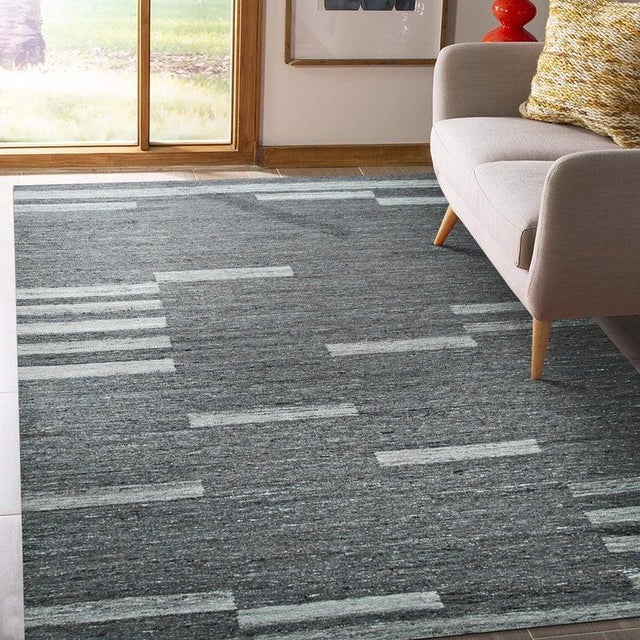4x6 Gray Handwoven Wool Floating Rectangles Geometric Modern Carpet Rug For Sale - Image 9 of 9