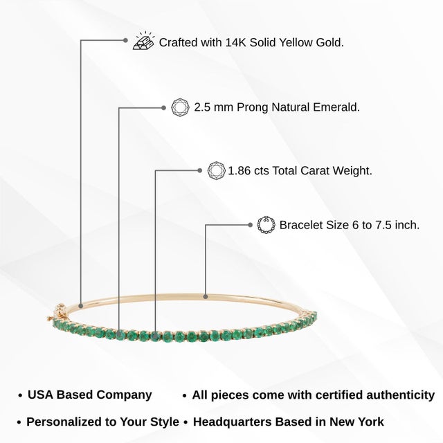 Modern 1.86ct Round Cut Emerald Tennis Bangle Bracelet in 14k Yellow Gold For Sale - Image 12 of 17