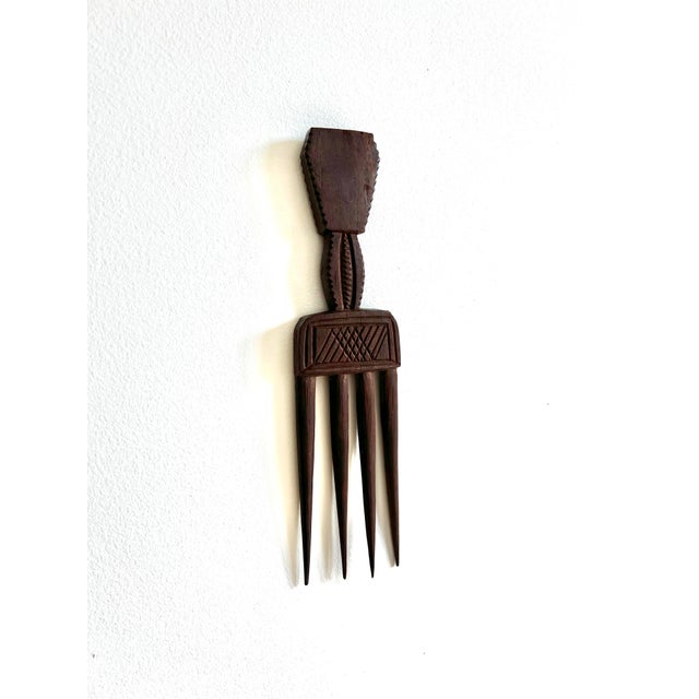 Coffee Late 19th Century Ebony Wood Hand-Carved Hair Comb For Sale - Image 8 of 8