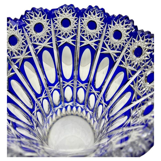 1930s Large Bohemian Vibrant Cobalt Vase in Crystal Cut-to-Clear, 1930 For Sale - Image 5 of 9