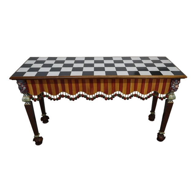 Mackenzie Childs Hand Painted MacKenzie-Childs Rock Collection Courtly Check Accent Table For Sale - Image 4 of 14