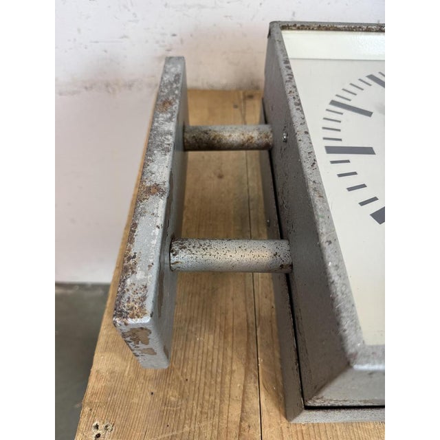 Industrial Square Double Sided Factory Wall Clock from Pragotron, 1970s For Sale - Image 15 of 16