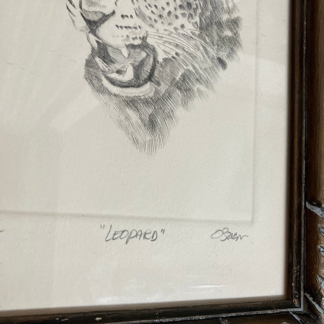 Realism 1980’s Original “Leopard” Etching Antique Carved Wood Frame For Sale - Image 3 of 6