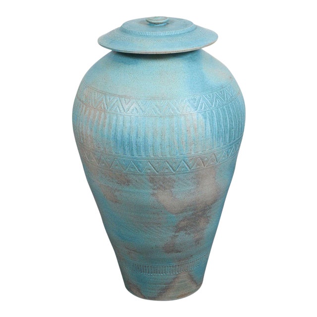 1980s Lidded Amphora Style Ceramic Vessel, Custom for Steve Chase For Sale