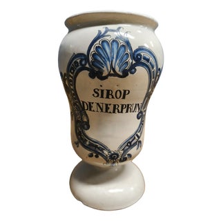 Ceramic Apothecary Jar with Latin Inscription, 18th Century-Early 19th Century For Sale