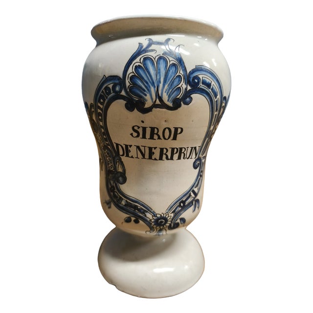 Ceramic Apothecary Jar with Latin Inscription, 18th Century-Early 19th Century For Sale