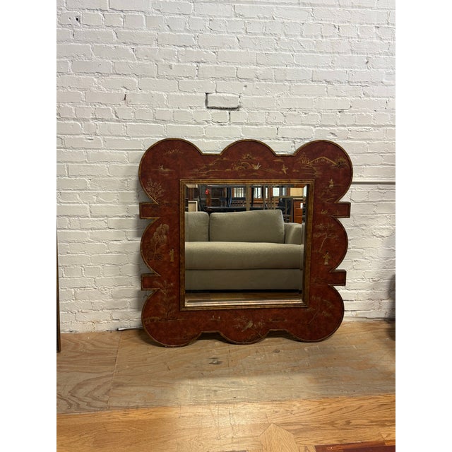 Paint Chinoiserie Lacquer Wall Mirror, Late 20th Century For Sale - Image 7 of 12