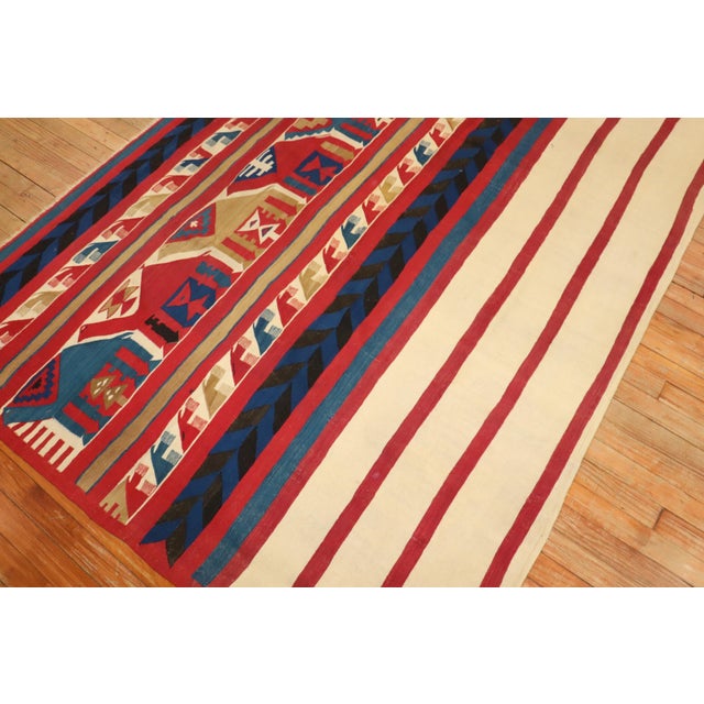 Red Antique Zabihi Collection Square Persian Tribal Kilim - 5'2" x 6'11" For Sale - Image 8 of 9