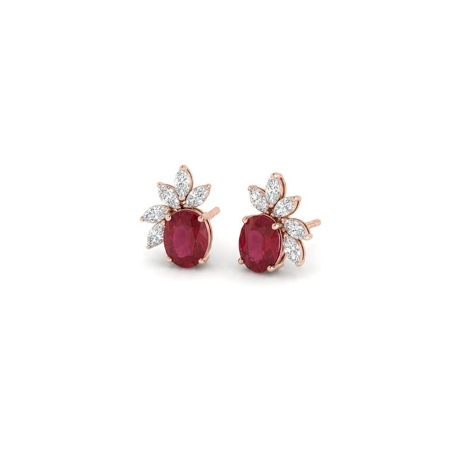 18k Gold Ruby 3.41ct Diamond 0.59ct Stud Earrings, India, New, Pair For Sale - Image 4 of 6