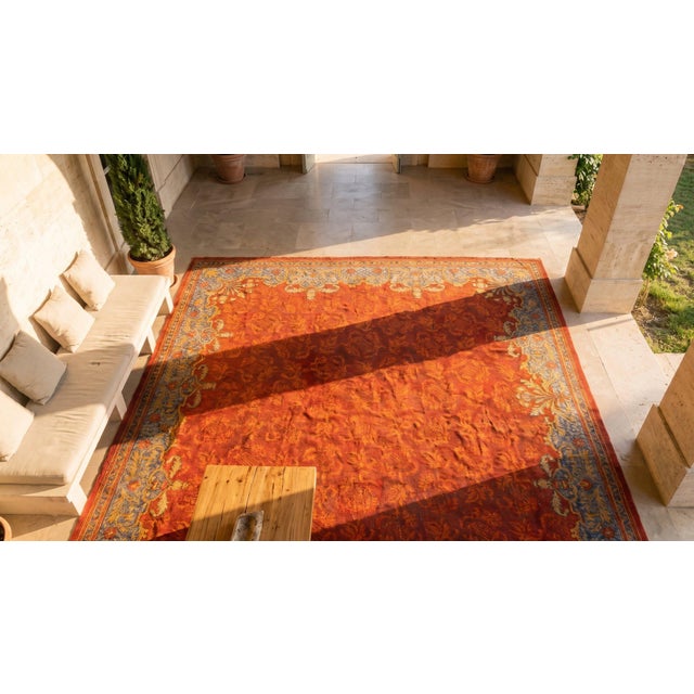 Red A Brilliant Orange-Red and Victorian Edwardian Styles Antique English Axminster Rug For Sale - Image 8 of 8