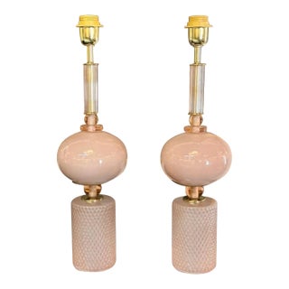 Pair of Modern Pink Murano Glass Lamps For Sale