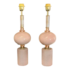 Pair of Modern Pink Murano Glass Lamps
