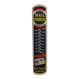 Vintage Metal "Mail Pouch" Advertising Thermometer For Sale