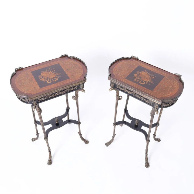 French Pair of French Inlaid Tables or Stands For Sale - Image 3 of 12