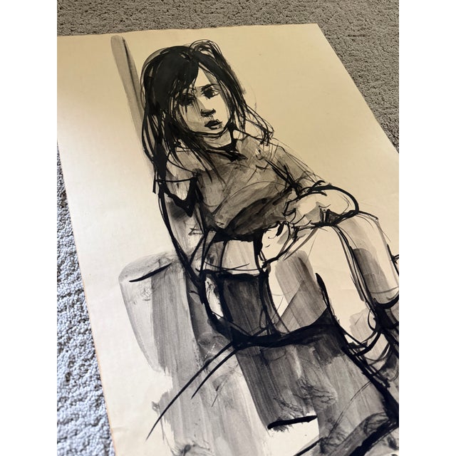 1970s Ruth Schloss Original Ink Portrait Drawing Small Girl Signed For Sale - Image 9 of 9