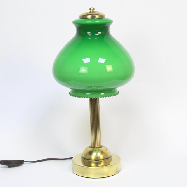 Green Opal Glass Table Lamp, 1960s , in Very Good conditions. Designed 1960 to 1969 European Plug (up to 250V).The wiring...