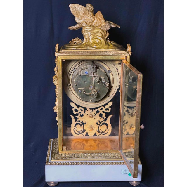 19th C French Louis XVI Bronze Crystal Clock Set 3Pc For Sale - Image 10 of 17