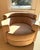 Wood Circular Swivel Chair in Camel Toned Suede For Sale - Image 7 of 16